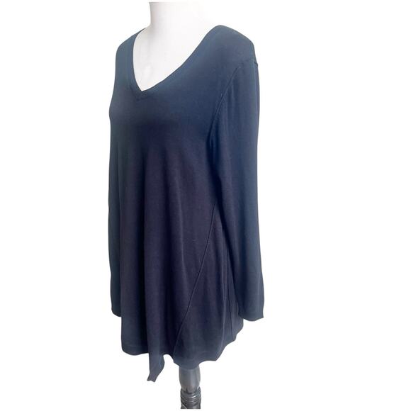 Lori By Lori Goldstein Assymetrical Tunic Sweater Cotton Cashmere Large Black - Picture 3 of 7